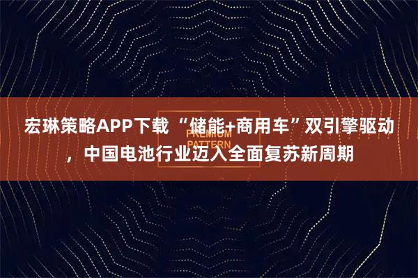 宏琳策略APP下载 “储能+商用车”双引擎驱动，中国电池行业迈入全面复苏新周期